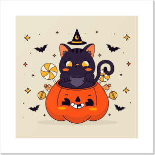 Halloween - Cat - New Year - Pumpkin Posters and Art